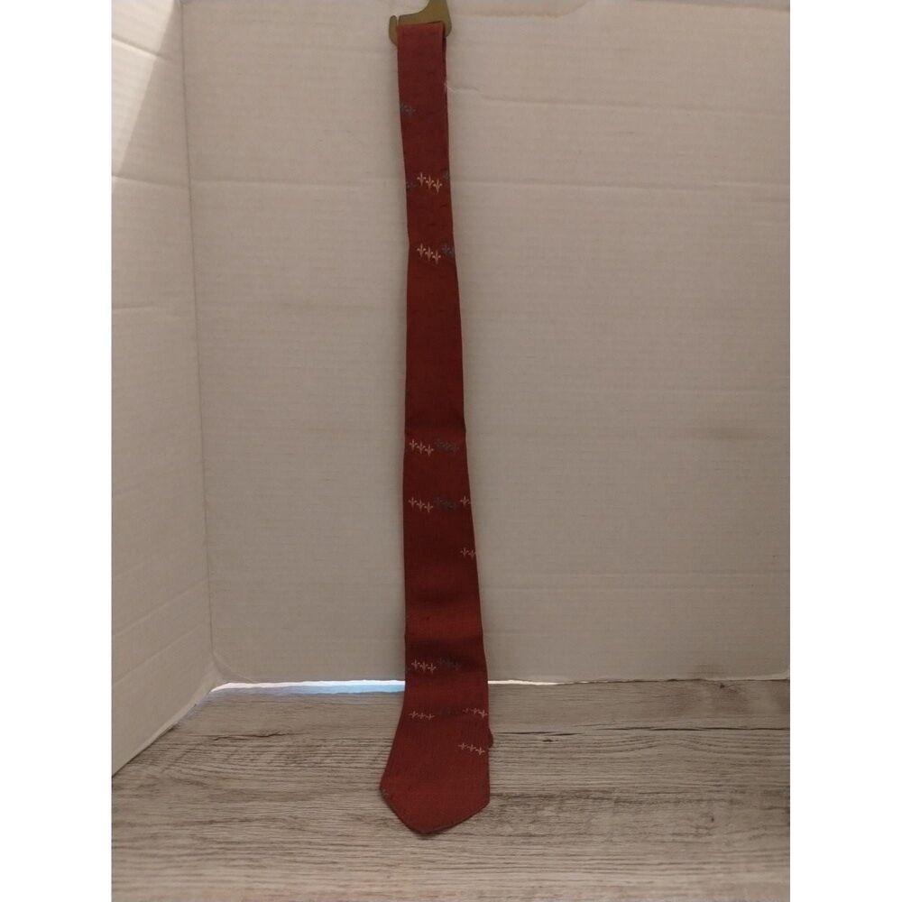 Vintage Superba Cravats Mens Tie With Stitched Pattern Rust Color